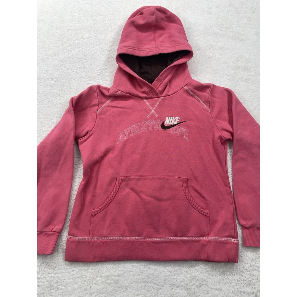VTG Nike Hoodie Womens Large Pink Embroidered Check Swoosh Pullover Y2K